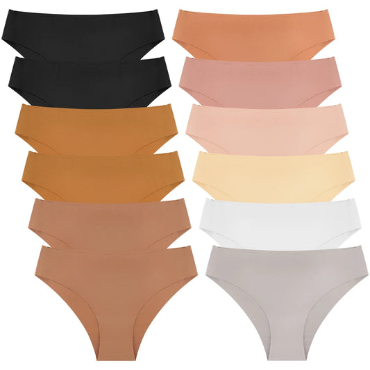 12 Pack Seamless Underwear for Women No Show Bikini Panties Stretch Silky Invisible Hipster