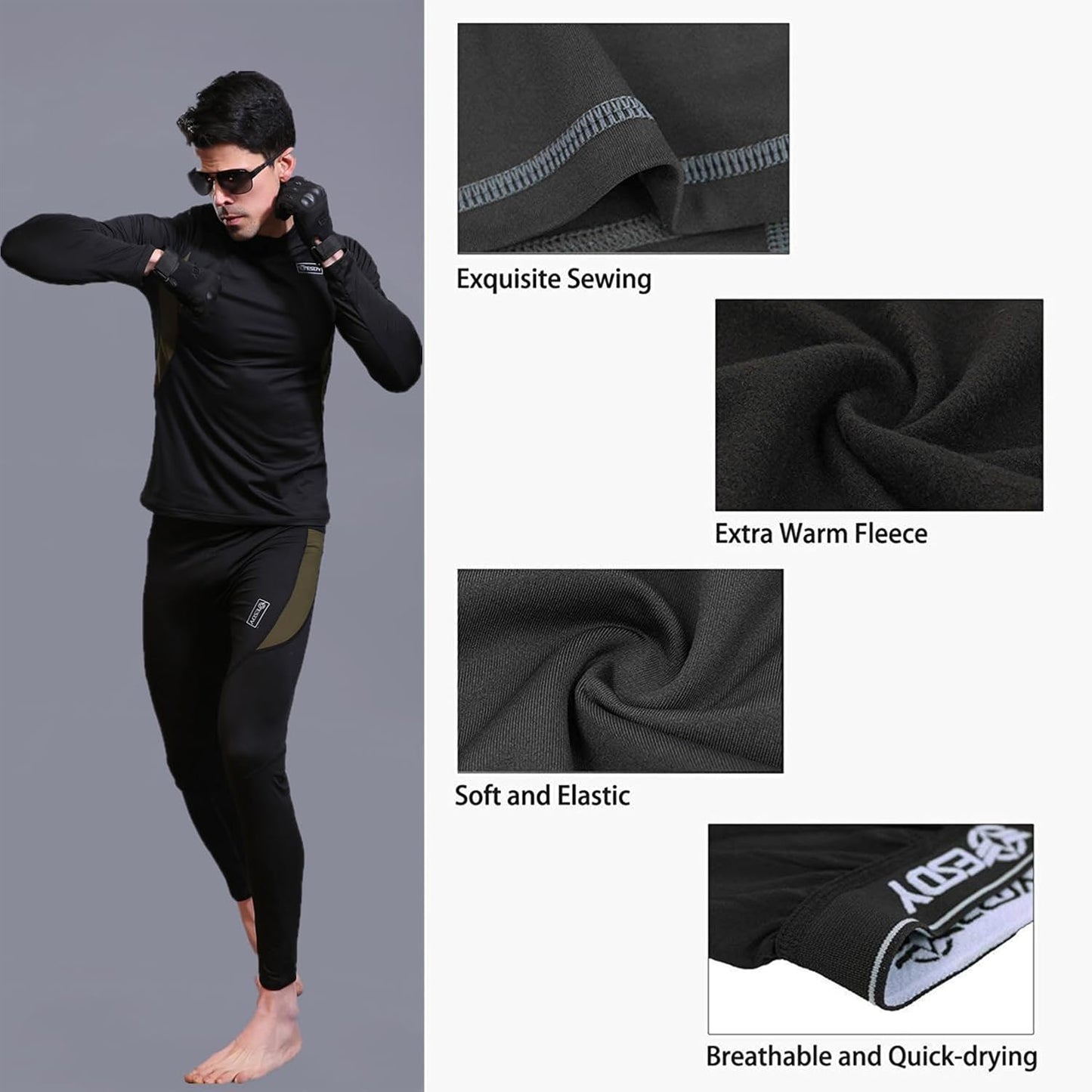 Mens Thermal Underwear Set Winter Sport Hunting Gear Sport Long Johns Base Layer Bottom Top