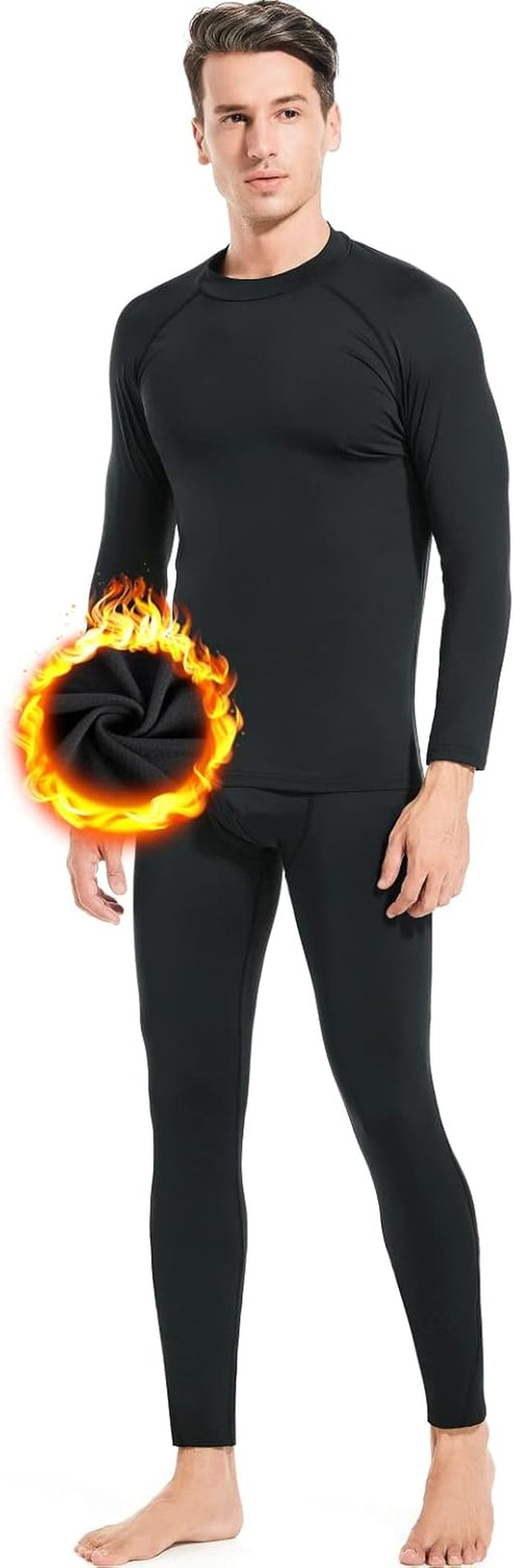 Thermal Underwear for Men Long Johns Fleece Lined Winter Warm Base Layer Set Bottom Top for Cold Weather